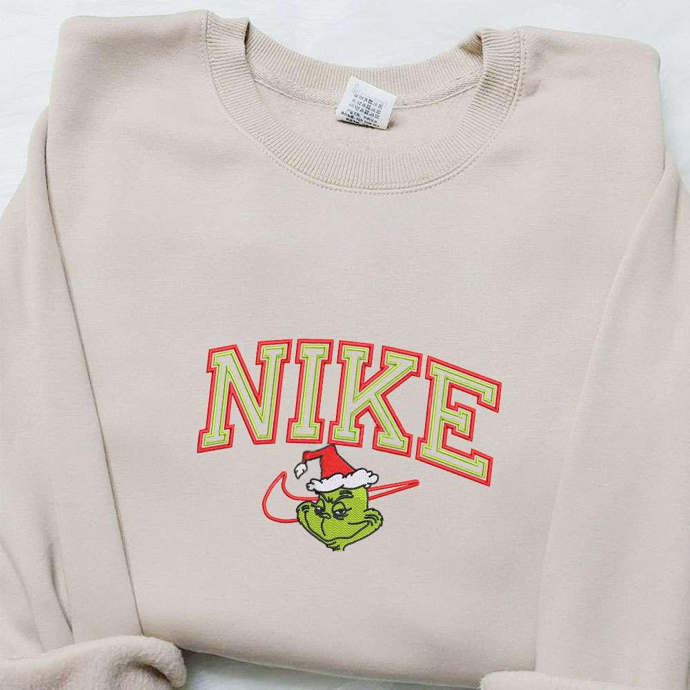 Grinch Head X Nike Embroidered Shirt Christmas Embroidered Sweatshirt Best Gifts For Family