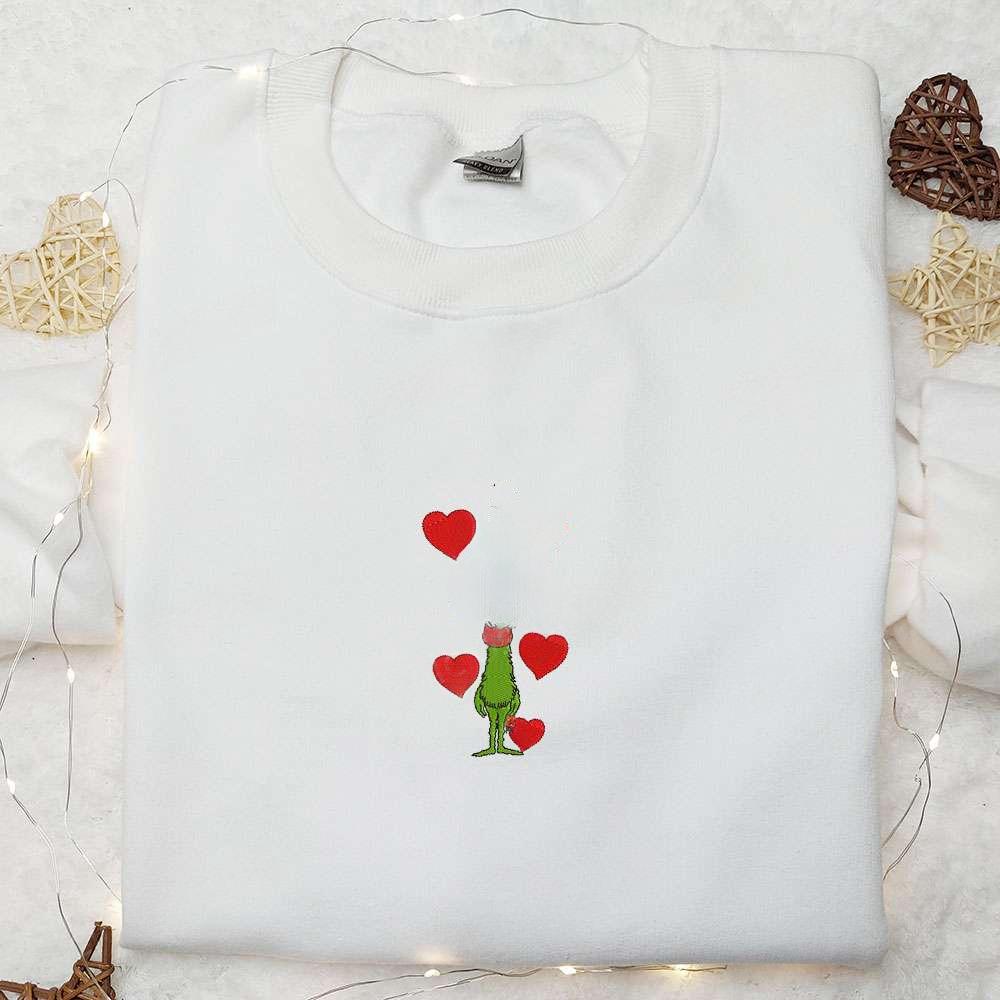 Grinch Heart Cute Embroidered Shirt Christmas Embroidered Hoodie Best Christmas Gift Ideas