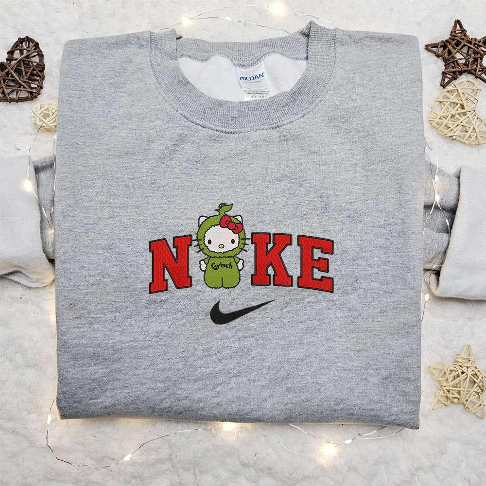 Grinch Hello Kitty Cartoon Christmas X Nike Embroidered Sweatshirt Movie Merry Christmas Embroidered Shirt Best Christmas Day Gift Ideas