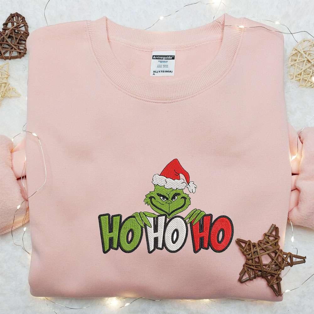 Grinch Ho Ho Ho Christmas Embroidered Hoodie Christmas Embroidered T Shirt Best Christmas Gift Ideas For Family