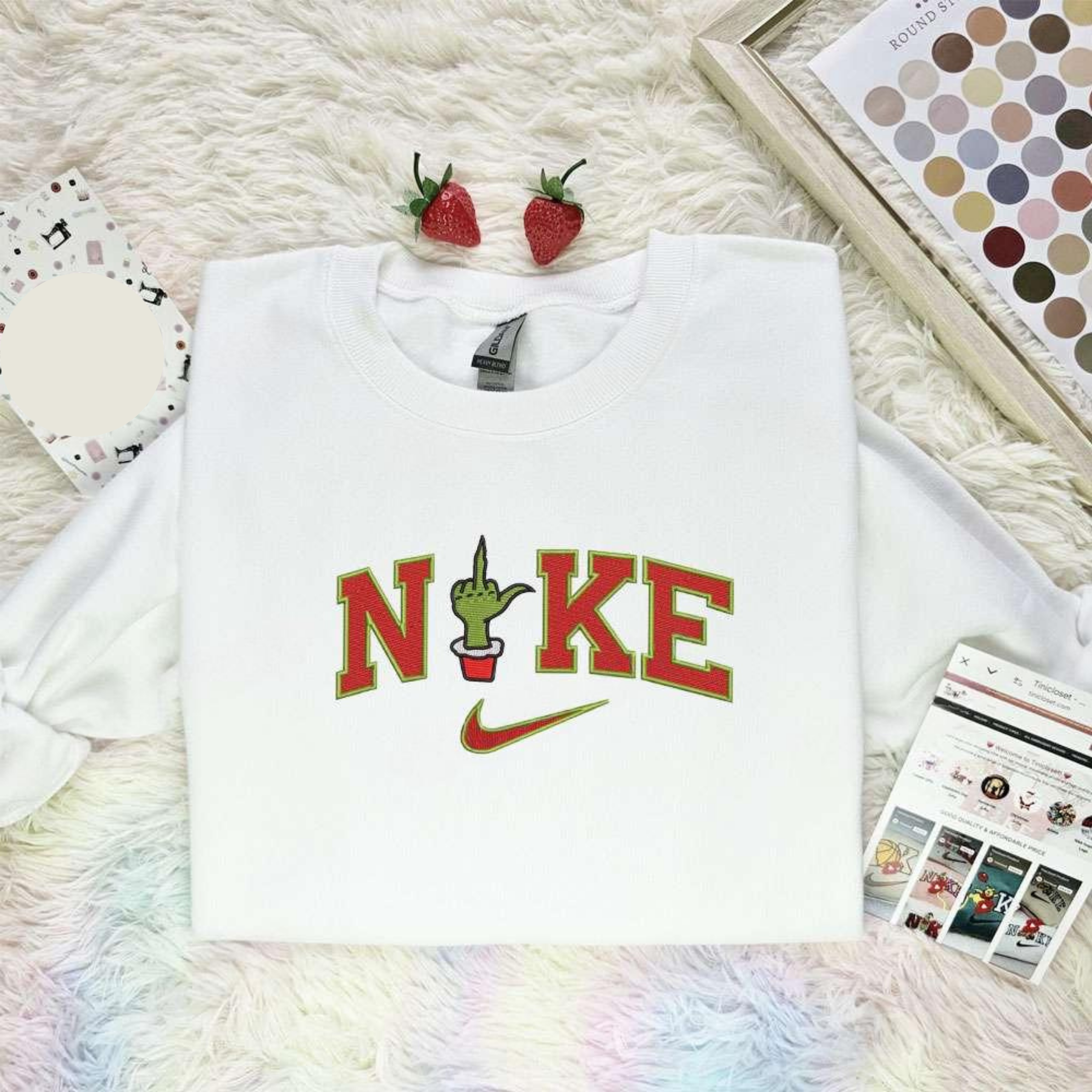 Grinch Middle Finger Christmas Embroidered Shirt, Best Christmas Gift Ideas For Family