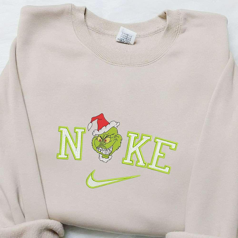 Grinch Sinister Smile X Nike Christmas Embroidered Sweatshirt Movie Christmas Embroidered Shirt Best Christmas Gift Ideas