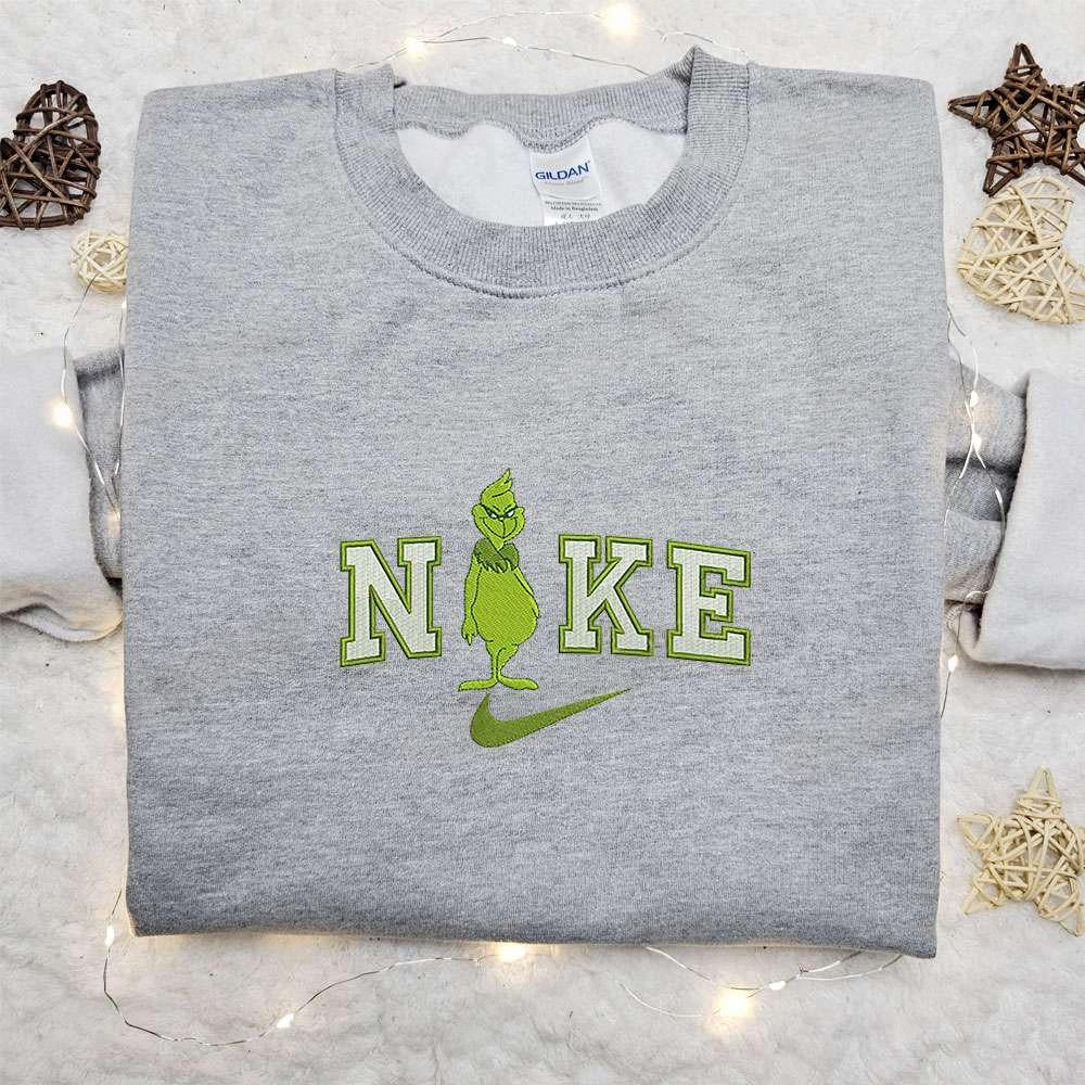 Grinch Smile X Nike Embroidered Shirt Christmas Embroidered Hoodie Best Gift Idea