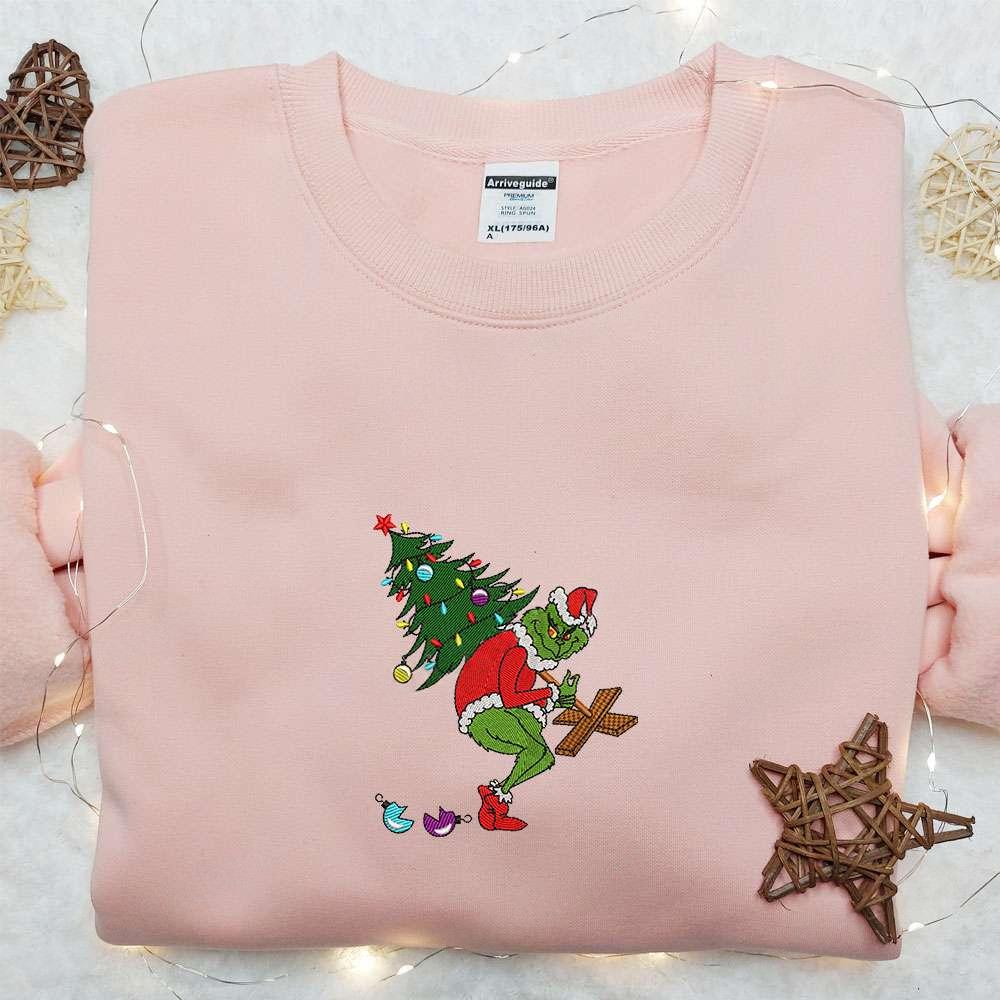 Grinch Steal Christmas Tree Embroidered Sweatshirt Christmas Embroidered Sweatshirt Best Christmas Gift Ideas