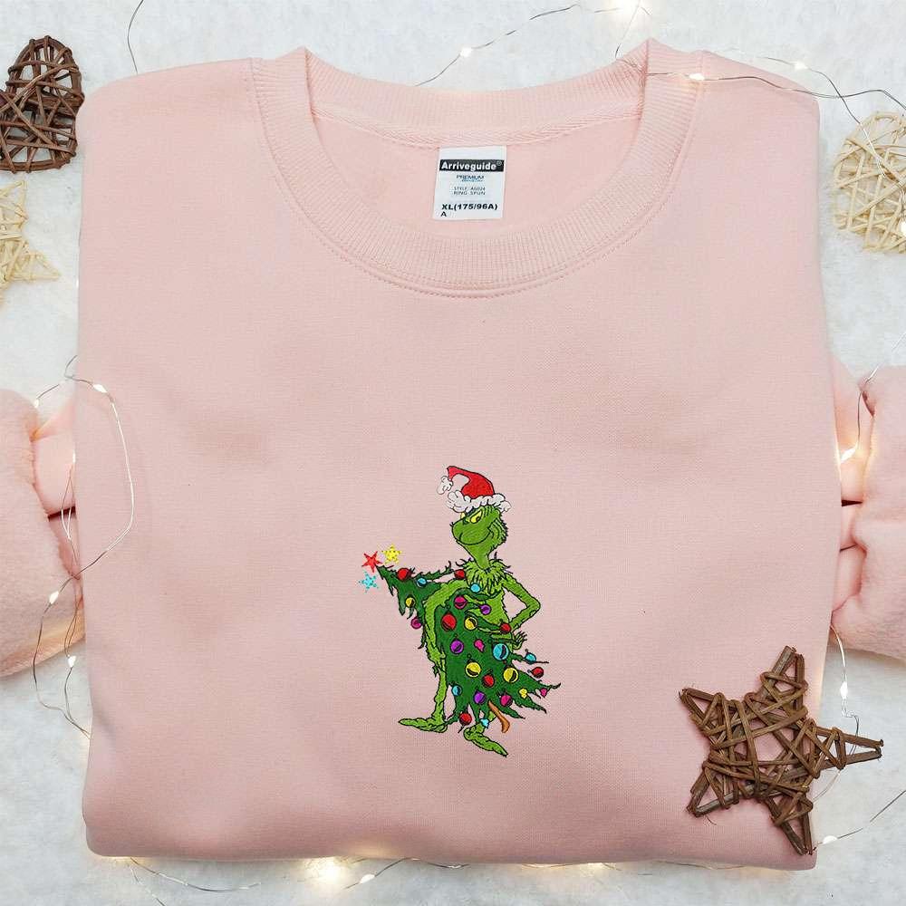 Grinch Steal Christmas Tree Embroidered T Shirt Movie Christmas Embroidered Sweatshirt Best Christmas Gift Ideas