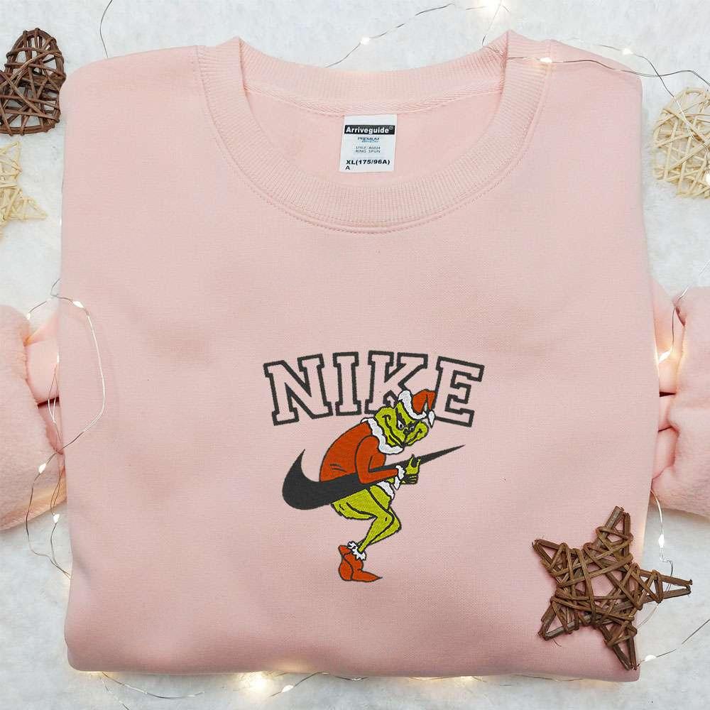 Grinch Steal Nike Swoosh Embroidered Shirt Christmas Embroidered Hoodie Nike Inspired Embroidered Sweatshirt