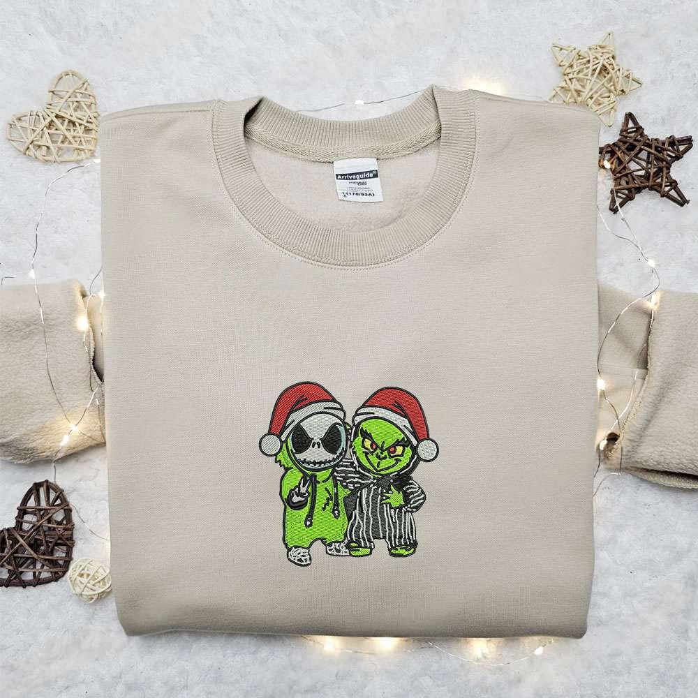 Grinch Tee Jack Xmas Embroidered Shirt The Nightmare Before Christmas Movie Christmas Embroidered Shirt Best Christmas Gift Ideas For Friends