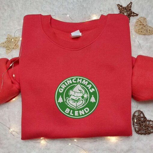 Grinchmas Blend Starbucks Embroidered Hoodie Favorite Drink Christmas Embroidered T shirt Best Christmas Gift Ideas