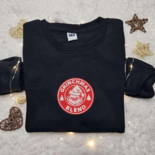 Grinchmas Blend Starbucks Embroidered Sweatshirt Favorite Drink Christmas Embroidered Hoodie Best Christmas Gift Ideas