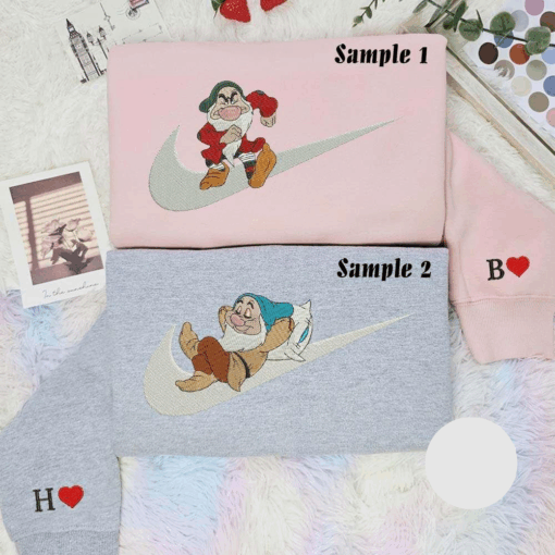 Grumpy And Sleepy Disney Snow White And The Seven Dwarfs Embroidered Couples Shirts