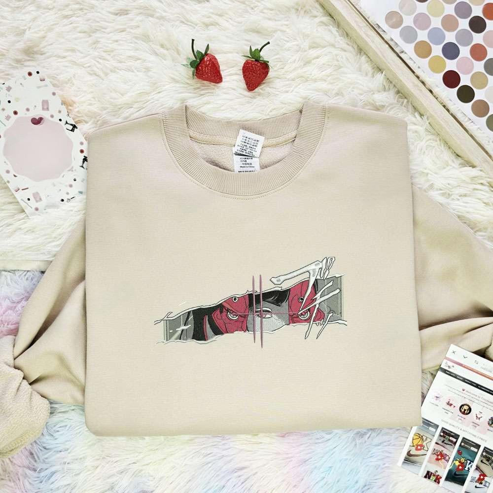 Grunge Red Robot Anime Eyes Embroidered Shirt , Anime Embroidered T-shirt Sweatshirt Hoodie, Inspired Anime Movie, Best Gift for Anime Fans