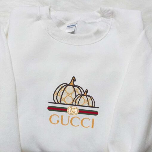 Gucci Pumpkin Logo Embroidered Shirt Halloween Embroidered Hoodie Best Gifts For Family