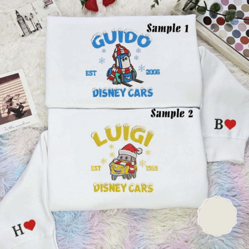 Guido And Luigi Christmas Cars Disney Characters Embroidered Couples Shirts