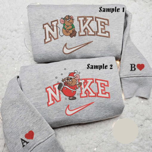 Gus Mouse Cinderella Xmas x Nike Embroidered Couple Shirt Christmas Embroidered Shirt Nike Inspired Embroidered Hoodie
