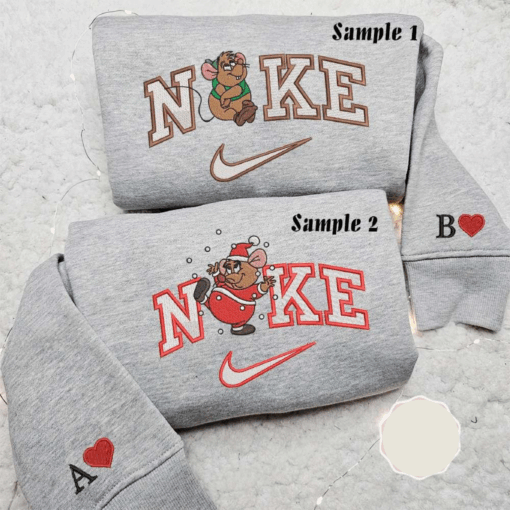 Gus Mouse Cinderella Xmas X Nike Embroidered Couple Shirt Christmas Embroidered Shirt Nike Inspired Embroidered Hoodie