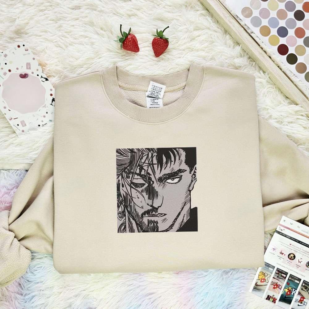 Guts Berserk Anime Embroidered Shirt , Anime Embroidered T-shirt Sweatshirt Hoodie, Inspired Anime Movie, Best Gift for Anime Fans