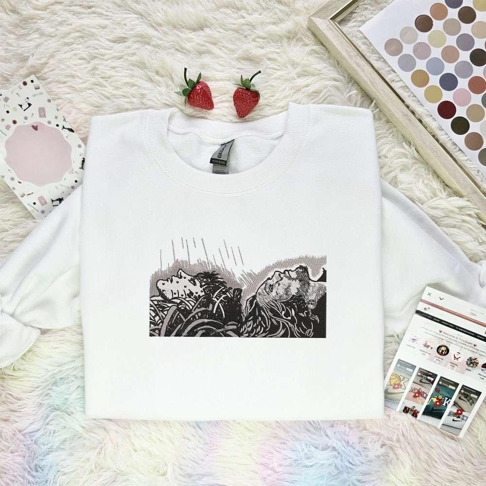 Guts Laying Down Berserk Anime Embroidered Shirt , Anime Embroidered T-shirt Sweatshirt Hoodie, Inspired Anime Movie, Best Gift for Anime Fans