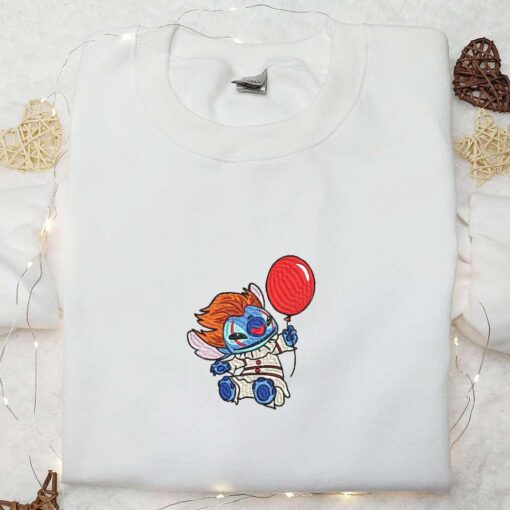 Halloween Balloon Pennywise Stitch Embroidered Shirt IT Horror Movie Embroidered Shirt Best Gifts for Halloween Lovers