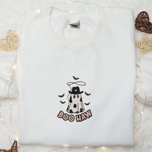 Halloween Boo Haw Ghost Embroidered Sweatshirt Cool Halloween Embroiderd Shirts Best Gifts for Halloween Lovers