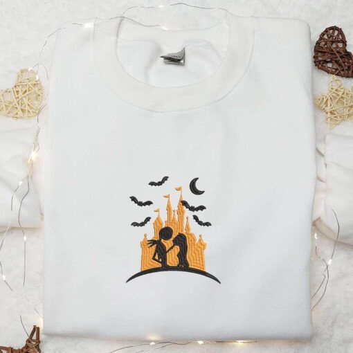 Halloween Castle Jack Skellington and Sally Embroidered Sweatshirt Nightmare Before Christmas Embroidered Hoodie Best Gifts for Halloween Lovers