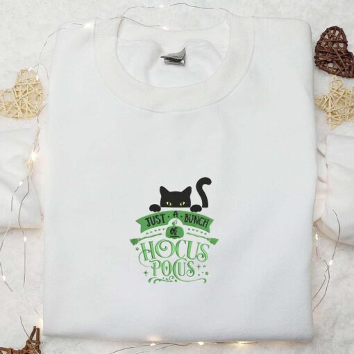 Halloween Cat Just a Bunch of Hocus Pocus Embroidered Shirt Cute Halloween Embroidered Sweatshirt Best Halloween Shirt Ideas