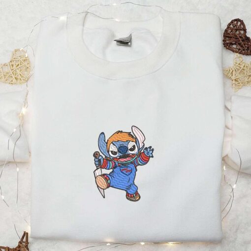 Halloween Chucky Stitch Embroidered Sweatshirt Disney Halloween Embroiderd Shirt Funny Halloween Embroidered T shirt