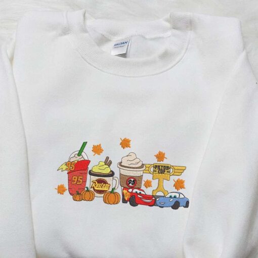 Halloween Fall Coffee Disney Pixar Cars Embroiderd Sweatshirt Cute Halloween Embroidered Hoodie Best Halloween Gift for Family