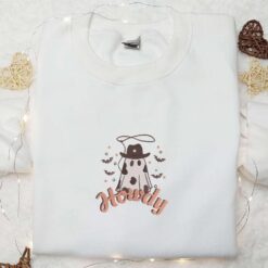 Halloween Howdy Cowboy Ghost Embroidered Shirt Funny Halloween Embroidered Sweatshirt Best Gifts for Halloween Lovers