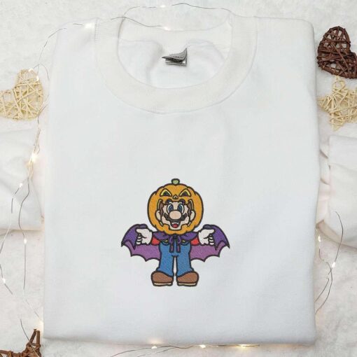 Halloween Mario Pumpkin Embroiderd Shirt Funny Halloween Embroidered Hoodie Cute Halloween Sweatshirt