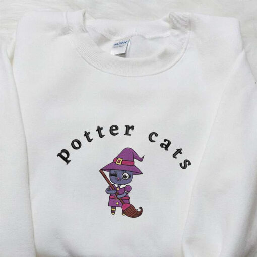 Halloween Potter Cats Embroidered Hoodie Spirit Halloween T shirt Adorable Halloween Shirt