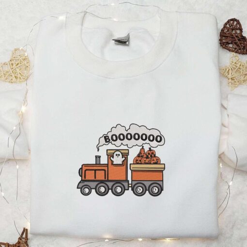 Halloween Pumpkin Train Boo Ghost Embroidered Shirt Cute Halloween Embroidered Shirt Best Gifts for Family