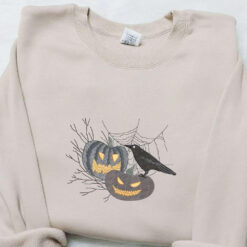 Halloween Pumpkin With Black Crawl Embroidered Sweatshirt Halloween Embroidered T shirt Best Halloween Gift Ideas