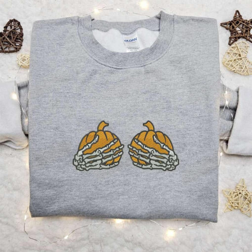 Halloween Pumpkins Skeleton Hands Embroidered Hoodie Happy Halloween Embroidered Sweatshirt Best Halloween Costumes