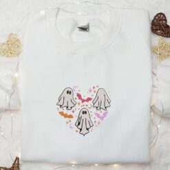 Halloween Spooky Ghost Heart Love Embroidered Hoodie Cool Halloween Embroidered Shirt Spirit Halloween Embroiderd Sweatshirt
