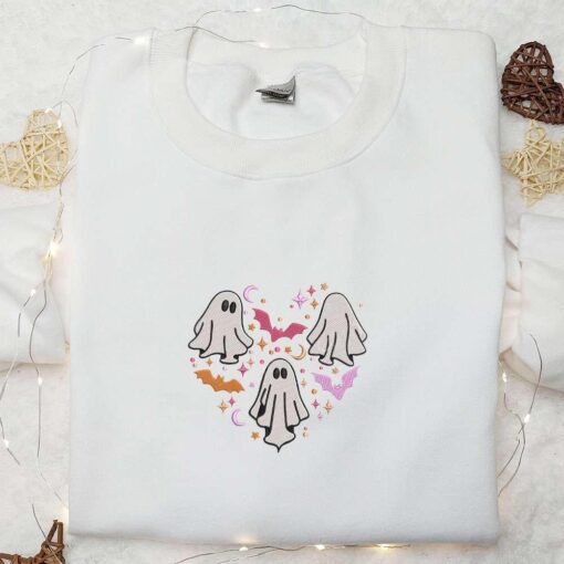 Halloween Spooky Ghost Heart Love Embroidered Hoodie Cool Halloween Embroidered Shirt Spirit Halloween Embroiderd Sweatshirt