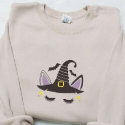Halloween Unicorn Witch Hat Embroidered Sweatshirt Halloween Embroidered Hoodie Best Halloween Gift Ideas