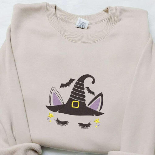 Halloween Unicorn Witch Hat Embroidered Sweatshirt Halloween Embroidered Hoodie Best Halloween Gift Ideas