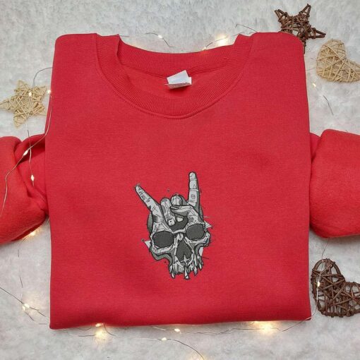 Handskull Embroidered Shirt Spooky Embroidered Shirt Cool Halloween Embroidered Shirt