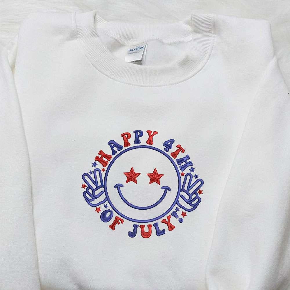 Happy 4th of July Smile Icon Embroidered Shirt National Day Gifts Best Patriotic Shirts