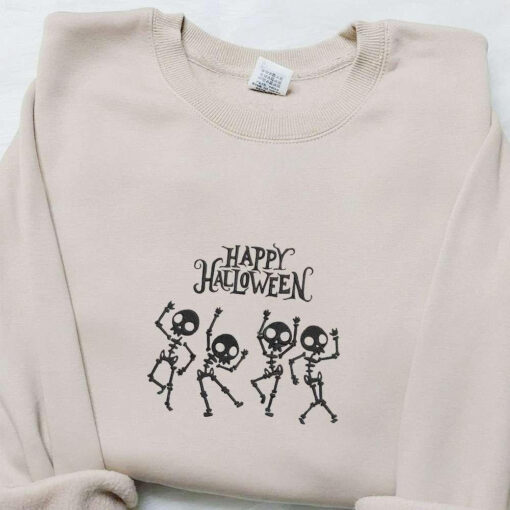 Happy Halloween Skeletons Embroidered Sweatshirt Halloween Embroidered Hoodie Best Halloween Gift Ideas