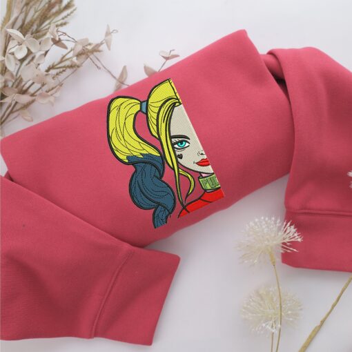 Harley Quinn Half Face Embroidery, Disneyland Embroidered Sweatshirt, Movie Disney Inspired, Best Gifts Idea For Him Her - Image 4
