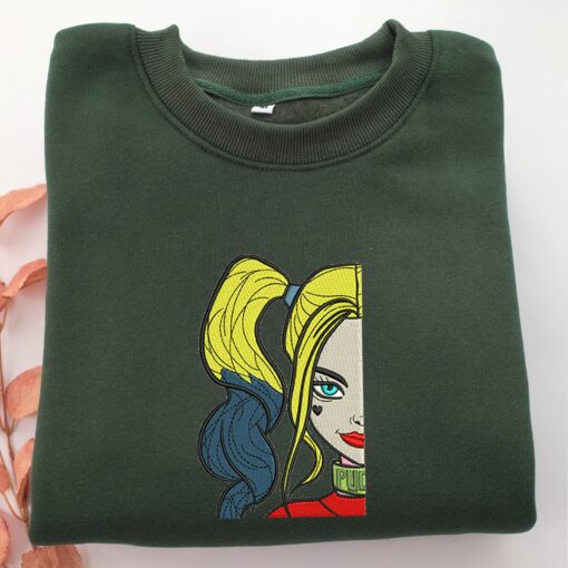 Harley Quinn Half Face Embroidery, Disneyland Embroidered Sweatshirt, Movie Disney Inspired, Best Gifts Idea For Him Her - Image 3