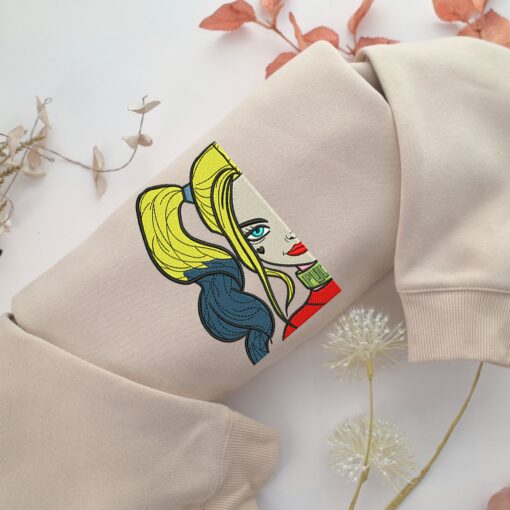 Harley Quinn Half Face Embroidery, Disneyland Embroidered Sweatshirt, Movie Disney Inspired, Best Gifts Idea For Him Her