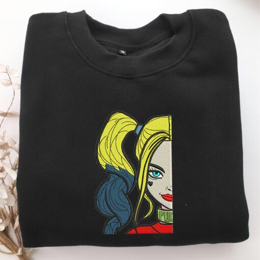 Harley Quinn Half Face Embroidery, Disneyland Embroidered Sweatshirt, Movie Disney Inspired, Best Gifts Idea For Him Her - Image 5