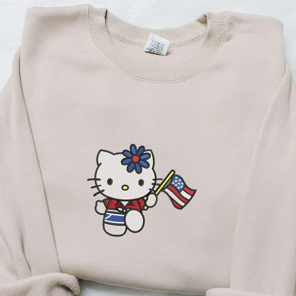 Hello Kitty American Flag The 4th Of July Embroidered Shirt National Day Gifts