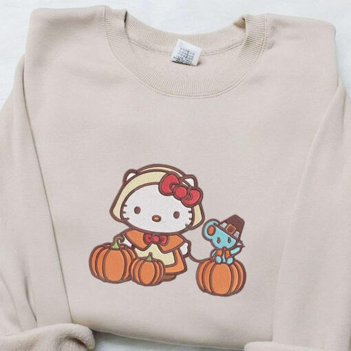 Hello Kitty And Joey Pumpkins Embroidered Sweatshirt Cartoon Embroidered Hoodie Best Halloween Gift Ideas