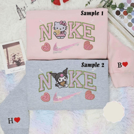Hello Kitty And Kuromi Xmas Cookie Embroidered Shirts Christmas Embroidered Couples Shirts