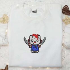Hello Kitty Chucky Embroidered Sweatshirt Horror Movie Embroidered Hoodie Best Halloween Gift Ideas