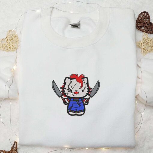 Hello Kitty Chucky Embroidered Sweatshirt Horror Movie Embroidered Hoodie Best Halloween Gift Ideas