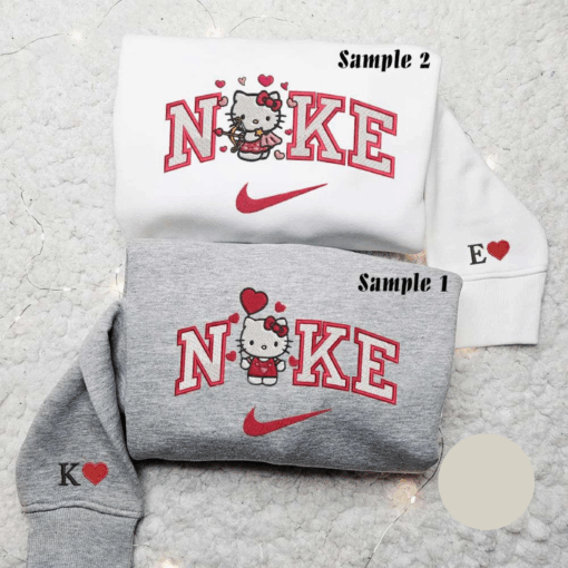 Hello Kitty Cuoid Hearts x Nike Embroidered Couple Shirt Valentine Embroidered Shirt Nike Inspired Embroidered Hoodie